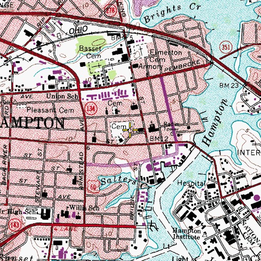 Topographic Map of Hampton Correctional Facility, VA