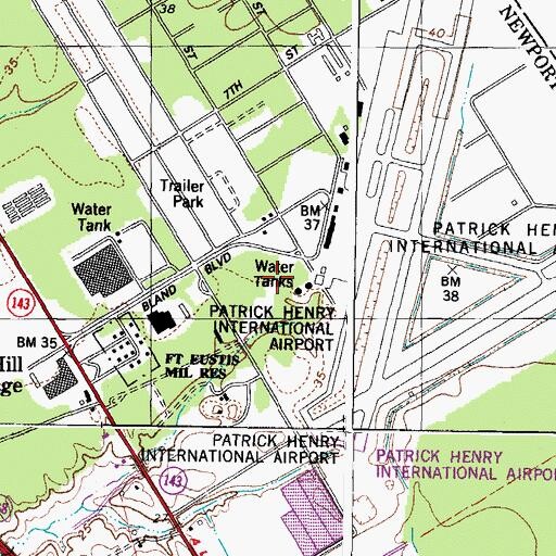 Topographic Map of Newport News - Williamsburg International Airport Police Department, VA
