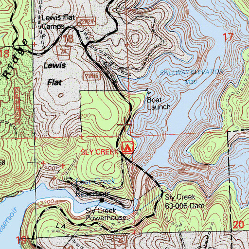 Topographic Map of Lewis Flat Campsite, CA