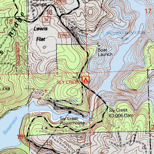 Topographic Map of Sly Creek Campground, CA
