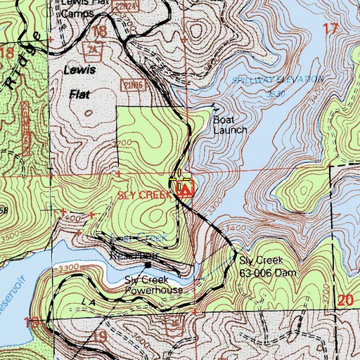 Topographic Map of Sly Creek Campground, CA