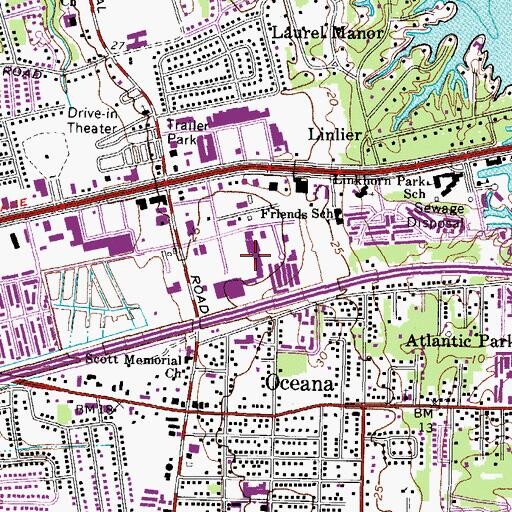 Topographic Map of Hilltop Oceana Post Office, VA