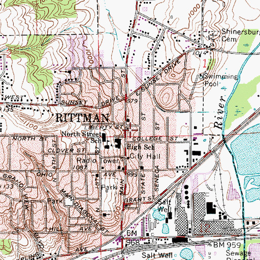 Topographic Map of Rittman Post Office, OH