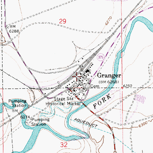 Topographic Map of Granger Post Office, WY