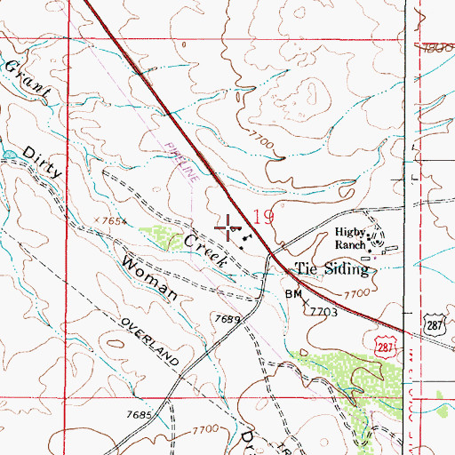 Topographic Map of Tie Siding Post Office, WY