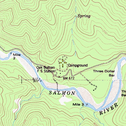 Topographic Map of Oak Bottom Campground, CA