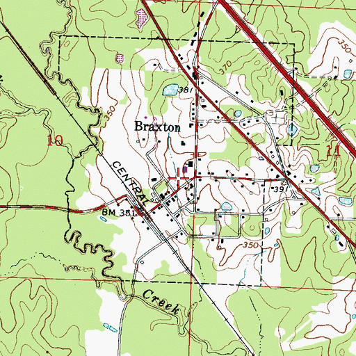 Topographic Map of Braxton Post Office, MS