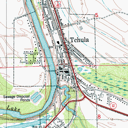 Topographic Map of Tchula Post Office, MS