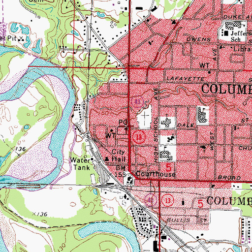 Topographic Map of Columbia Post Office, MS