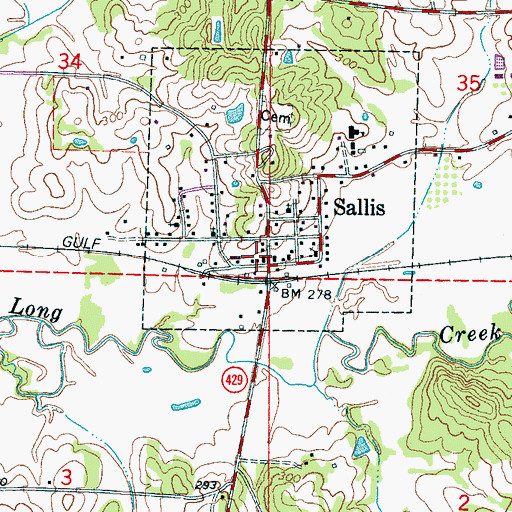 Topographic Map of Sallis Post Office, MS