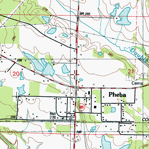 Topographic Map of Pheba Post Office, MS
