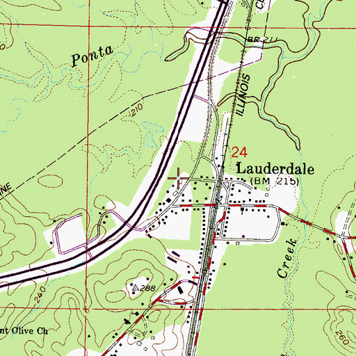 Topographic Map of Lauderdale Post Office, MS