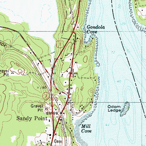 Topographic Map of Sandy Point Post Office, ME