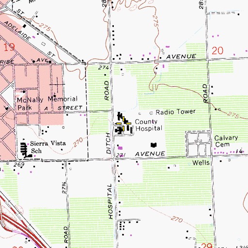 Topographic Map of Madera County Fire Department Station 1, CA