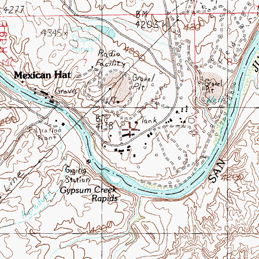 Topographic Map of Mexican Hat Post Office, UT