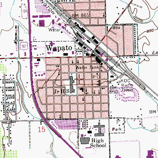 Topographic Map of Wapato Post Office, WA