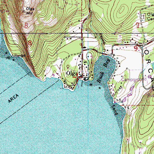 Topographic Map of Olga Post Office, WA