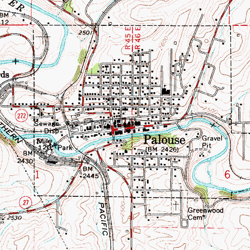 Topographic Map of Palouse Post Office, WA
