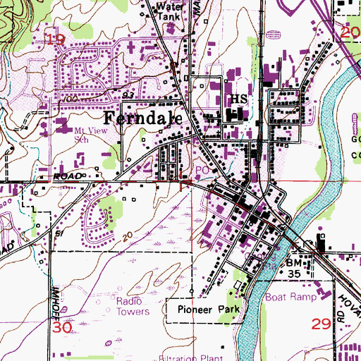 Topographic Map of Ferndale Post Office, WA