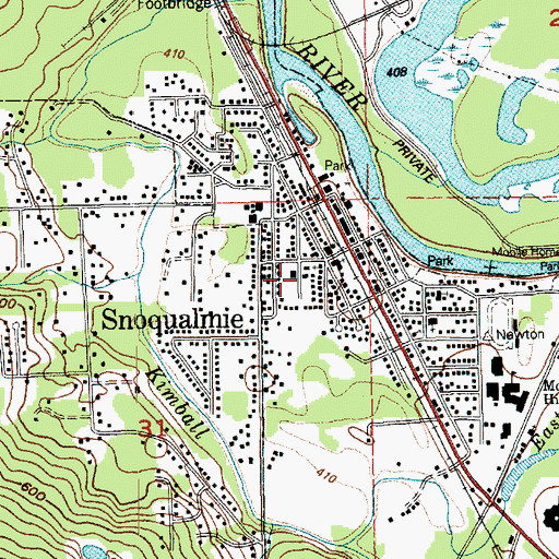 Topographic Map of Snoqualmie Post Office, WA