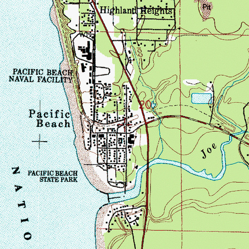Topographic Map of Pacific Beach Post Office, WA