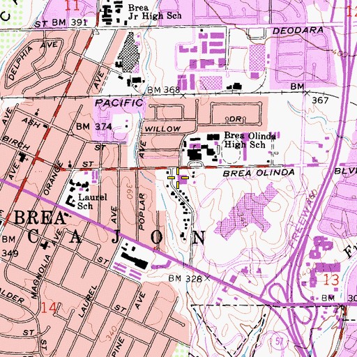 Topographic Map of Brea Post Office, CA