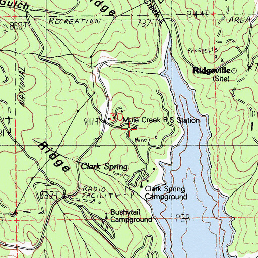 Topographic Map of Mule Creek Forest Service Station, CA