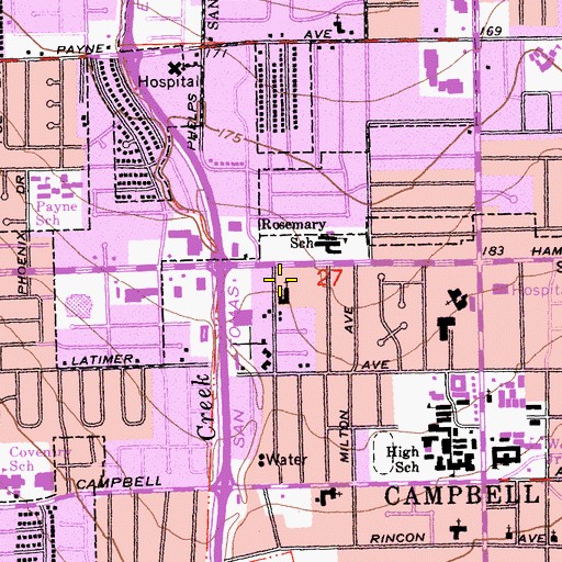 Topographic Map of Campbell Post Office, CA