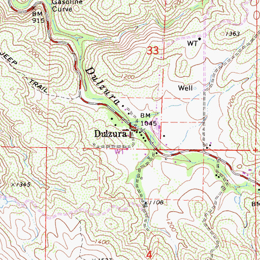 Topographic Map of Dulzura Post Office, CA