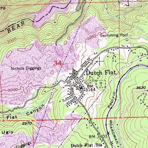 Topographic Map of Dutch Flat Post Office, CA