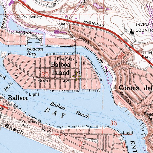 Topographic Map of Balboa Island Post Office, CA