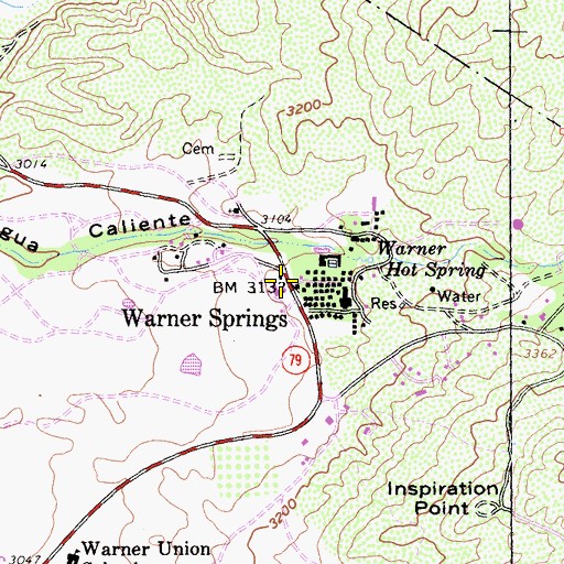 Topographic Map of Warner Springs Post Office, CA