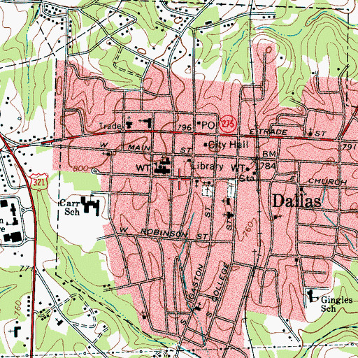 Topographic Map of Dallas Police Department, NC