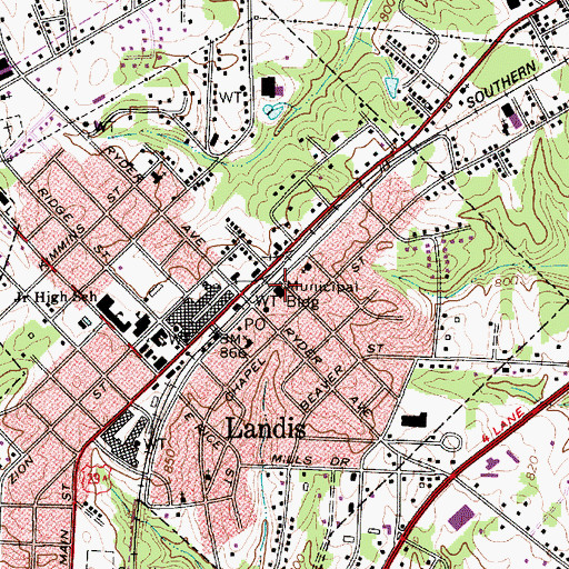 Topographic Map of Landis Police Department, NC