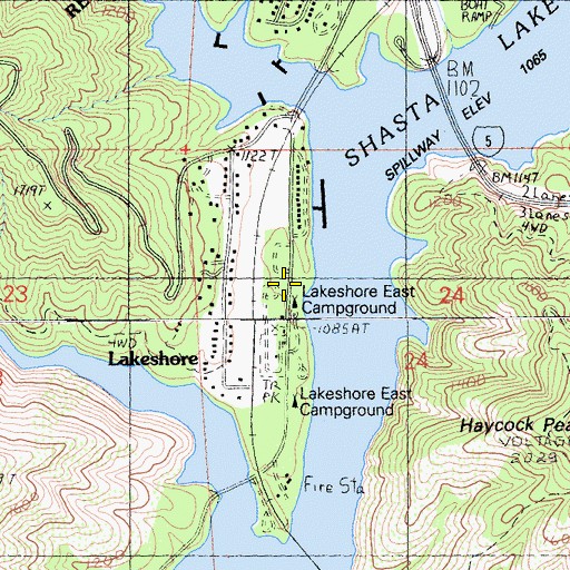 Topographic Map of Lakeshore East Campground, CA