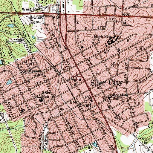Topographic Map of Siler City Police Department, NC