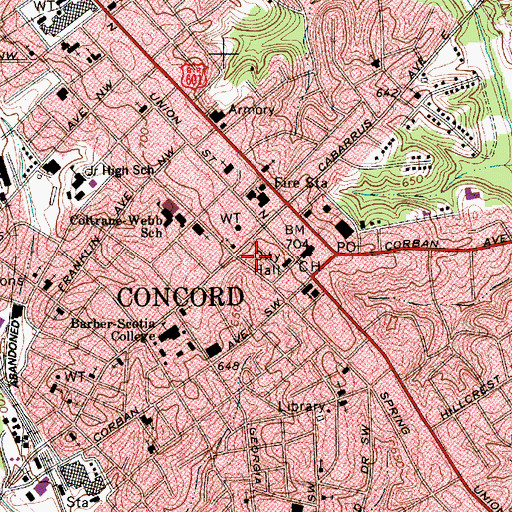 Topographic Map of Concord City Police Department, NC