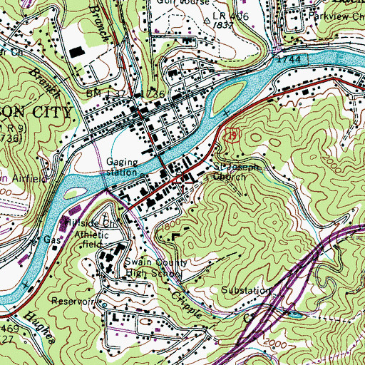 Topographic Map of Bryson City Police Department, NC