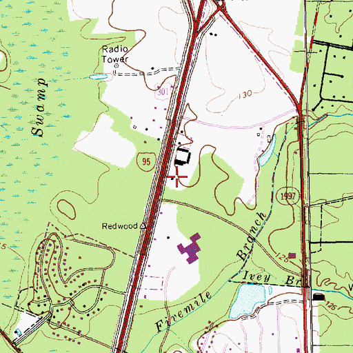 Topographic Map of North Carolina Highway Patrol Troop B District 7, NC
