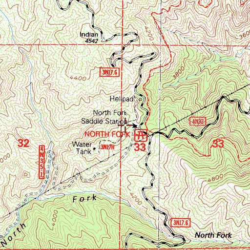 Topographic Map of North Fork Saddle Station, CA