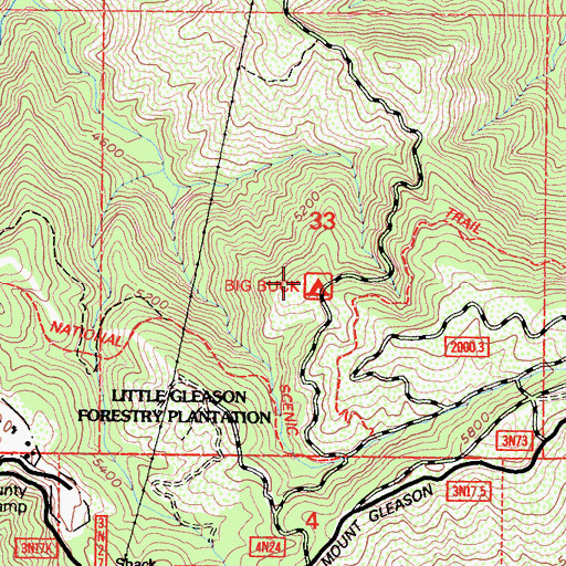 Topographic Map of Big Buck Campground, CA