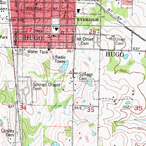 Topographic Map of Springs Family Cemetery, OK