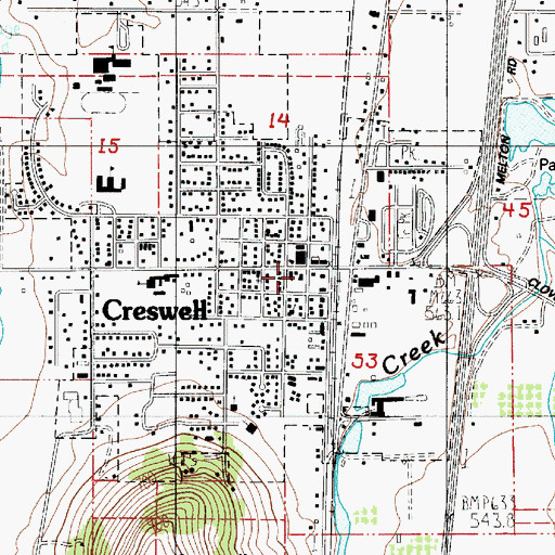 Topographic Map of Creswell Sheriff's Office, OR
