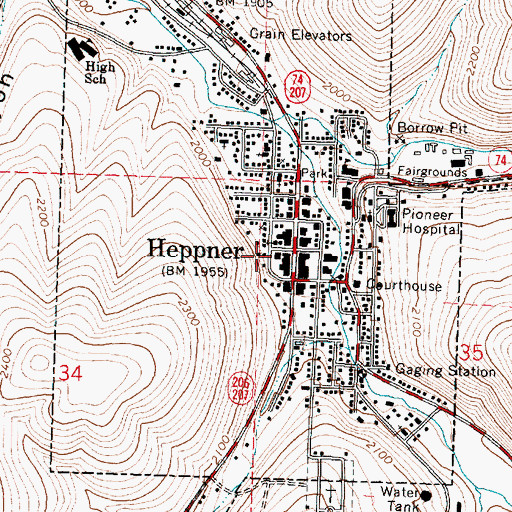 Topographic Map of Heppner Police Department, OR