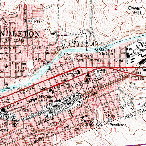 Topographic Map of Umatilla County Sheriff's Office Pendleton Courthouse, OR