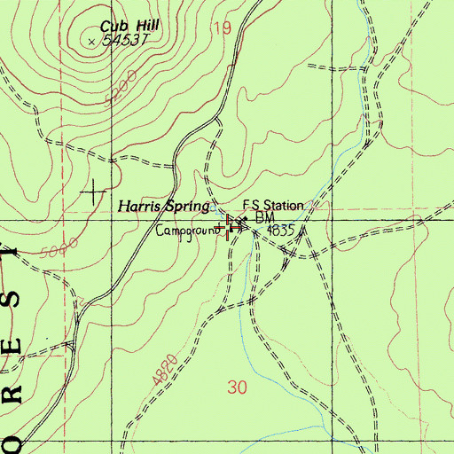 Topographic Map of Harris Spring Guard Station, CA