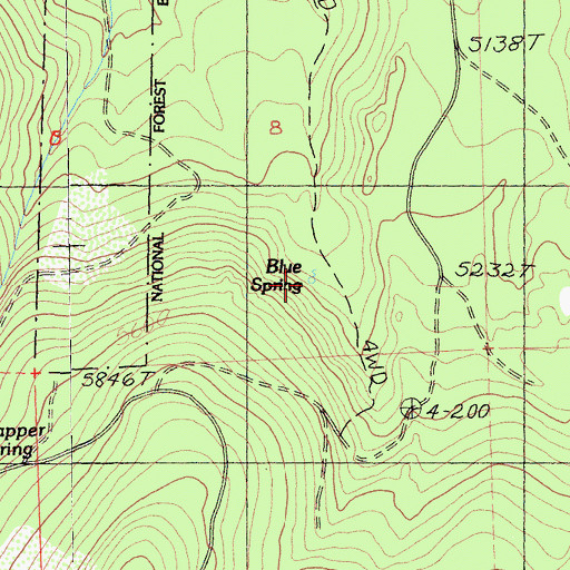 Topographic Map of Blue Spring, CA