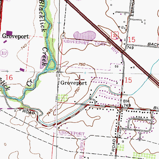 Topographic Map of Bixford Green, OH