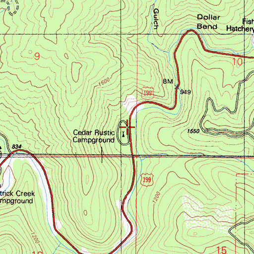 Topographic Map of Cedar Rustic Campground, CA
