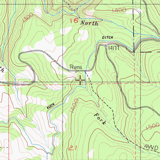Topographic Map of Old White Mill, CA